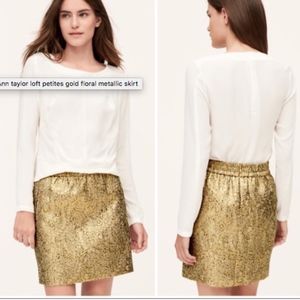 Ann Taylor LOFT Gold Metallic Texture Floral Skirt